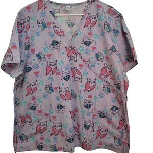 Just Be Lavender Owl Print Scrub Top